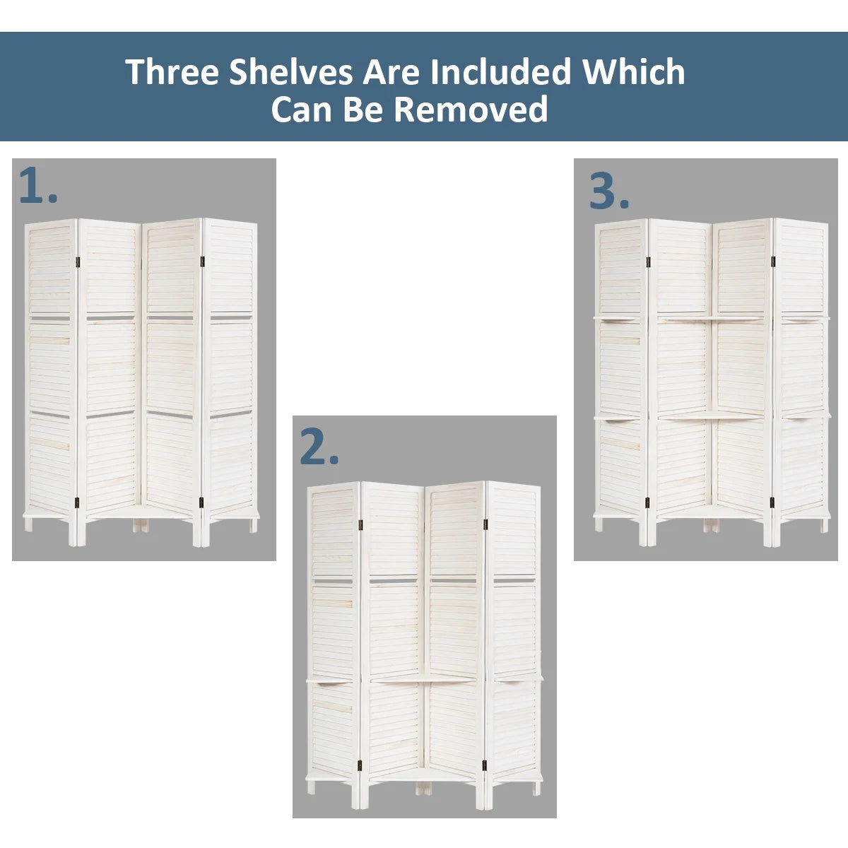 Costway 4 Panel Folding Room Divider Screen W/3 Display Shelves 5.6 Ft Tall