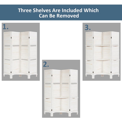 Costway 4 Panel Folding Room Divider Screen W/3 Display Shelves 5.6 Ft Tall