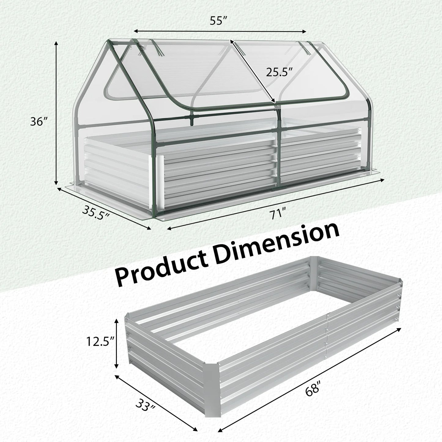 Topbuy 6FT x 3FT x 3FT Galvanized Raised Garden Bed with Greenhouse Bottomless Flower Bed with Clear Cover Outdoor Planter Box Kit