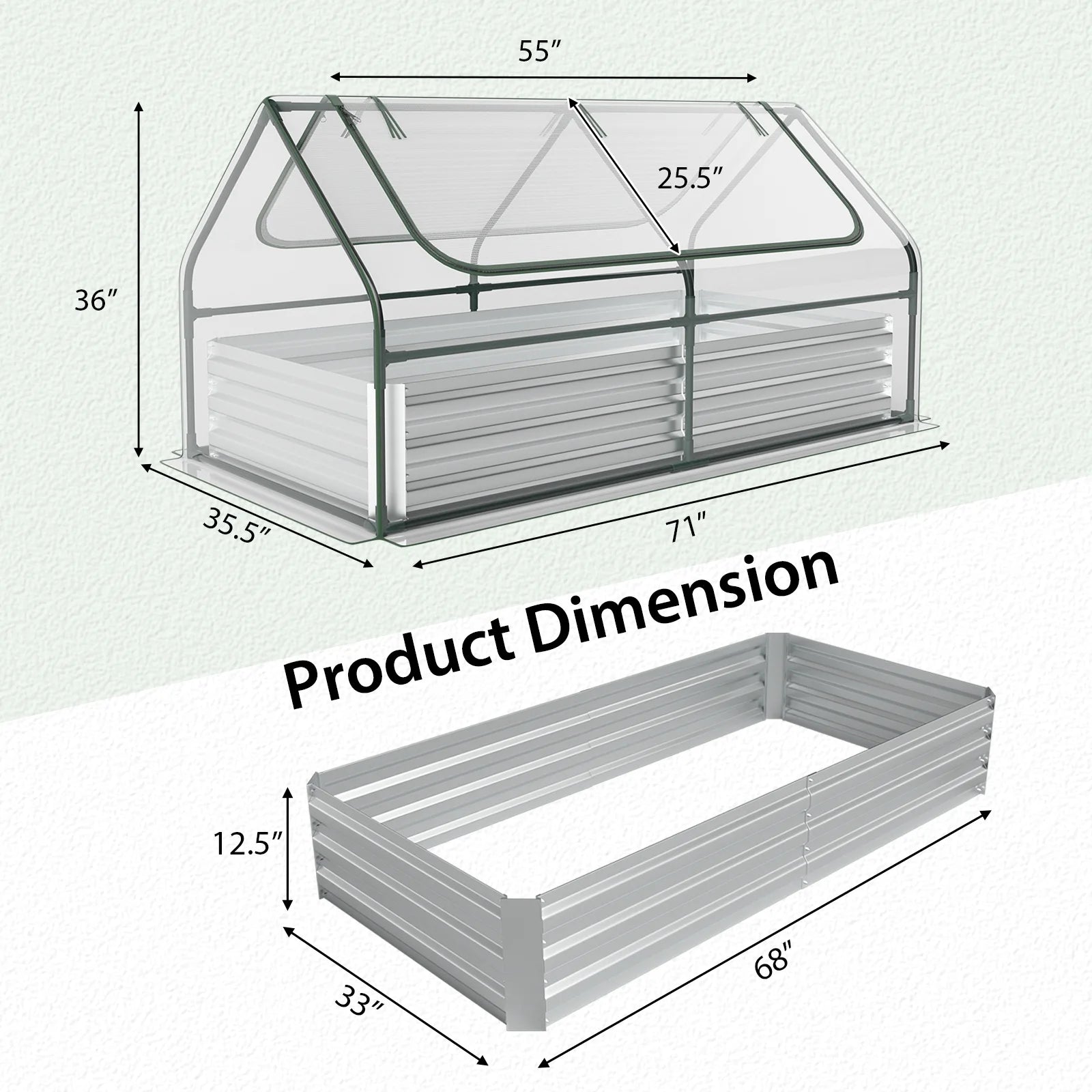 Topbuy 6FT x 3FT x 3FT Galvanized Raised Garden Bed with Greenhouse Bottomless Flower Bed with Clear Cover Outdoor Planter Box Kit