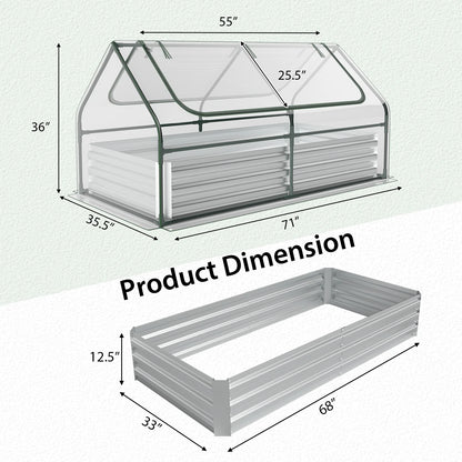 Topbuy 6FT x 3FT x 3FT Galvanized Raised Garden Bed with Greenhouse Bottomless Flower Bed with Clear Cover Outdoor Planter Box Kit