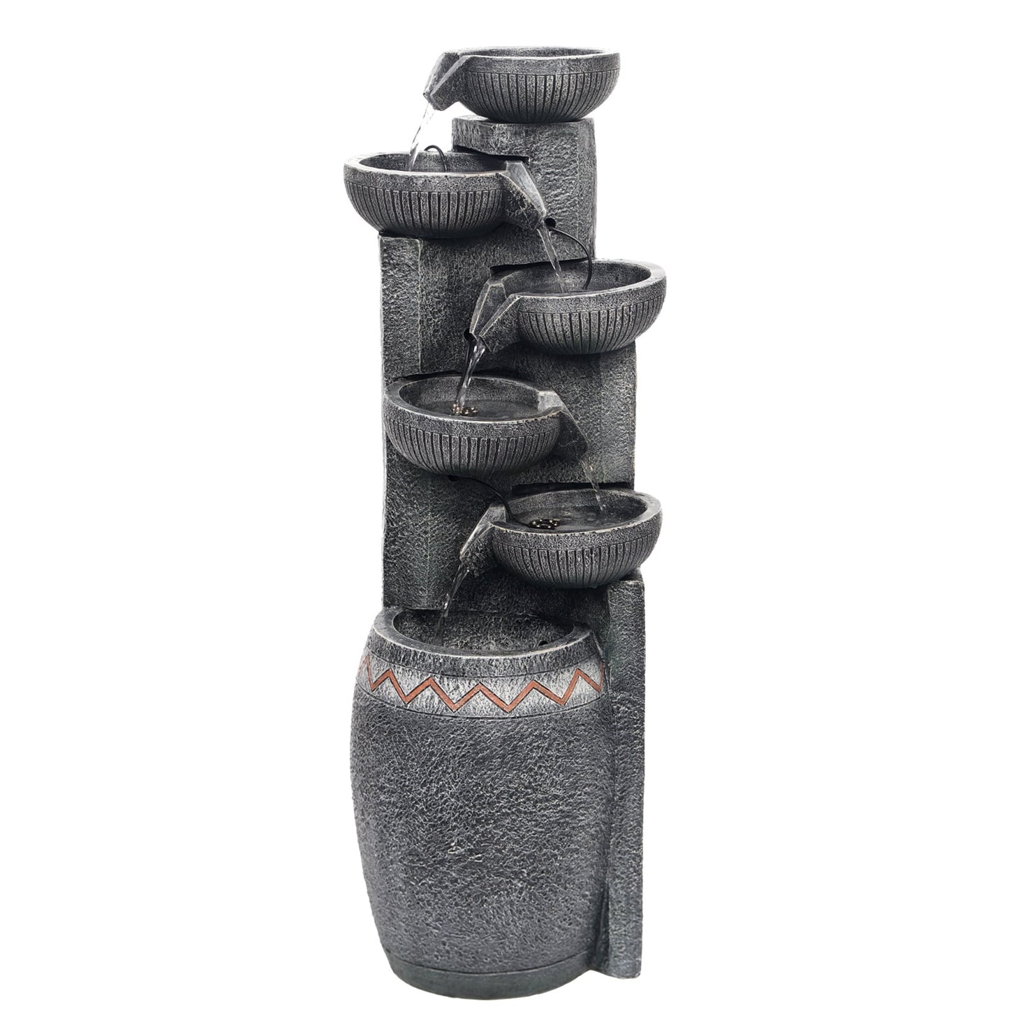 35.83''H Outdoor Indoor Garden Water Fountain 6-Tiers Modern Floor Standing Water Feature Waterfall Fountains with LED Lights for Yard Porch Deck Patio Home Decor