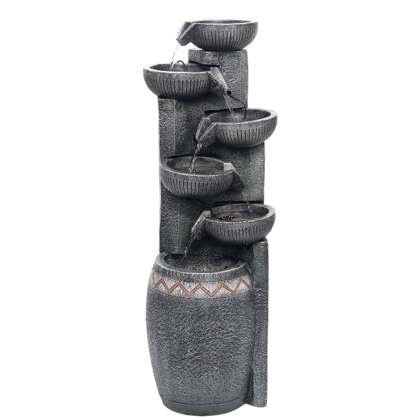 35.83''H Outdoor Indoor Garden Water Fountain 6-Tiers Modern Floor Standing Water Feature Waterfall Fountains with LED Lights for Yard Porch Deck Patio Home Decor