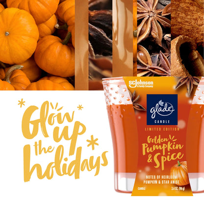 Glade 1 Wick Scented Candle, Golden Pumpkin & Spice, Fragrance Infused with Essential Oils, 3.4 oz