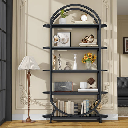 Modfurne Tall Bookshelf Arched Bookcase, Modern 5-Tier Book Shelves with Storage Organizer Living Room, Library, Home Office, Black