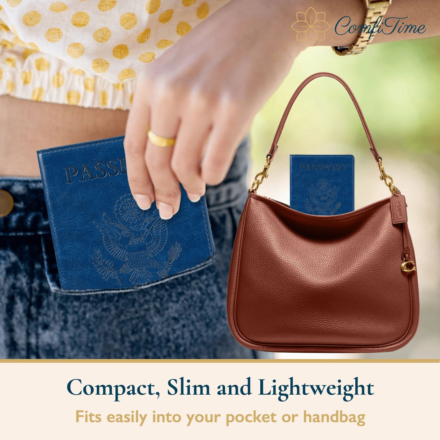 ComfiTime Passport Holder Slim Passport Wallet with Vaccine Card Holder and Credit Card Slots, 2 Bonus Travel Luggage Tags, Waterproof PU Leather Passport Cover/Case, Navy Blue