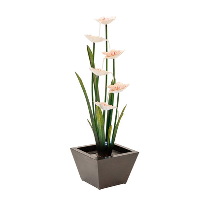 XBrand Metal Sculptural Multi-tiered Flower Water Fountain, Black & White, 39" Tall, w/LED Lights