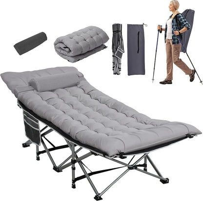 NALONE Camping Cots for Adults with 3.5 Inch Extra Thick Mattress, Cots for Sleeping 900 LBS, Folding Cot with Mattress, Heavy Duty Sleeping Cots Camping Bed for Home Office Outdoor(Gray)