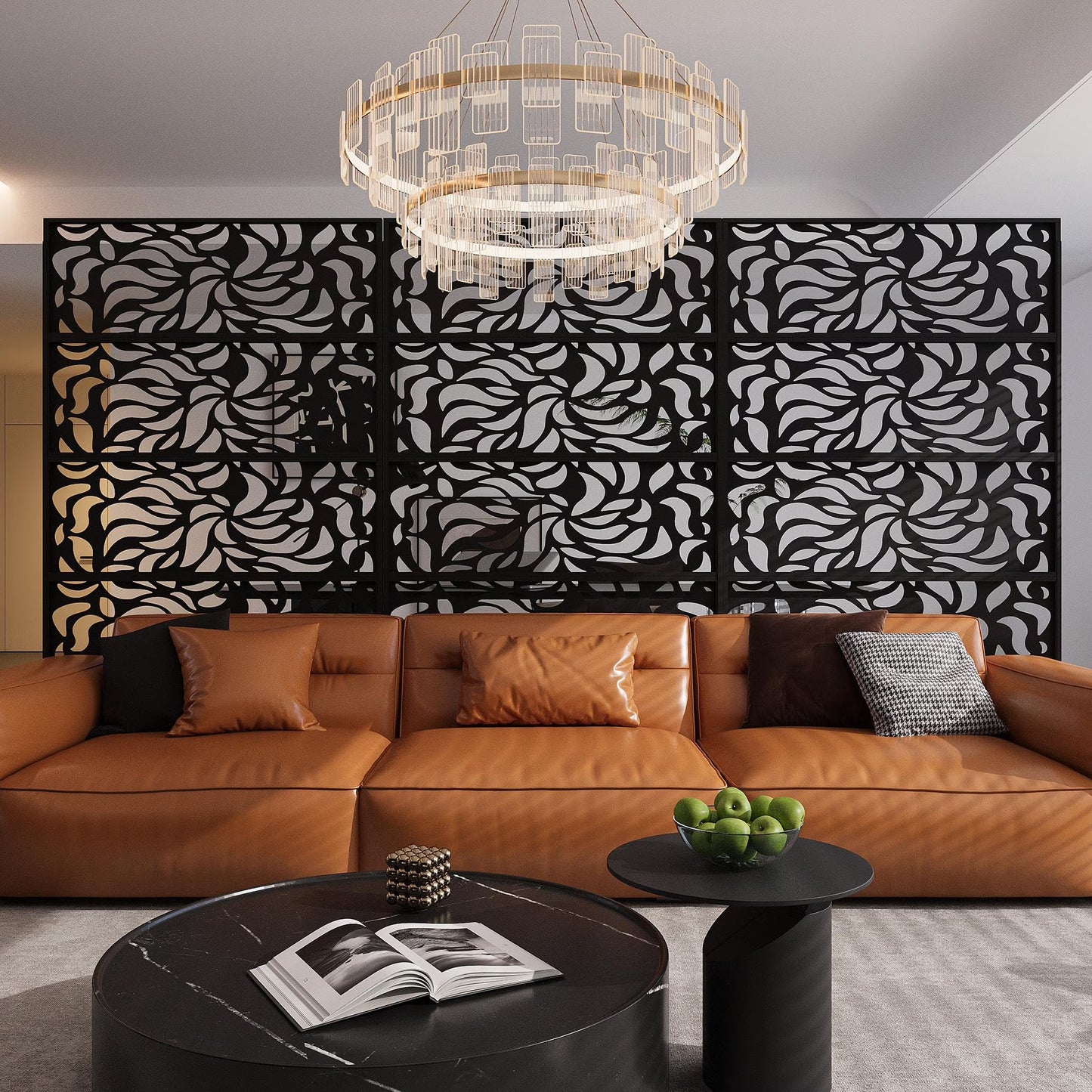 Accreate Decorative Wrought Privacy Screen - Easy Snap-Together Room Divider for Indoor/Outdoor Use, Breathable Wind-Resistant Partition with Anti-Tip Base (6x3.8ft)