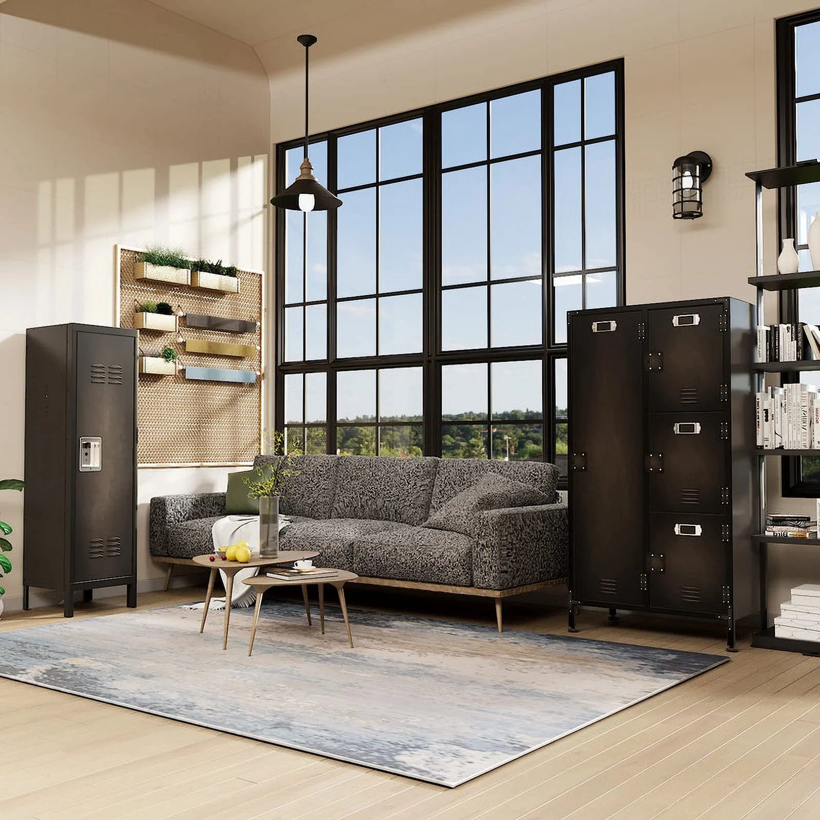 MIIIKO Metal Storage Locker, Industrial Storage Cabinet with Doors and Shelves, Stylish and Sturdy 6 Compartment with Lockable Doors, for Home Office, Club and Bar