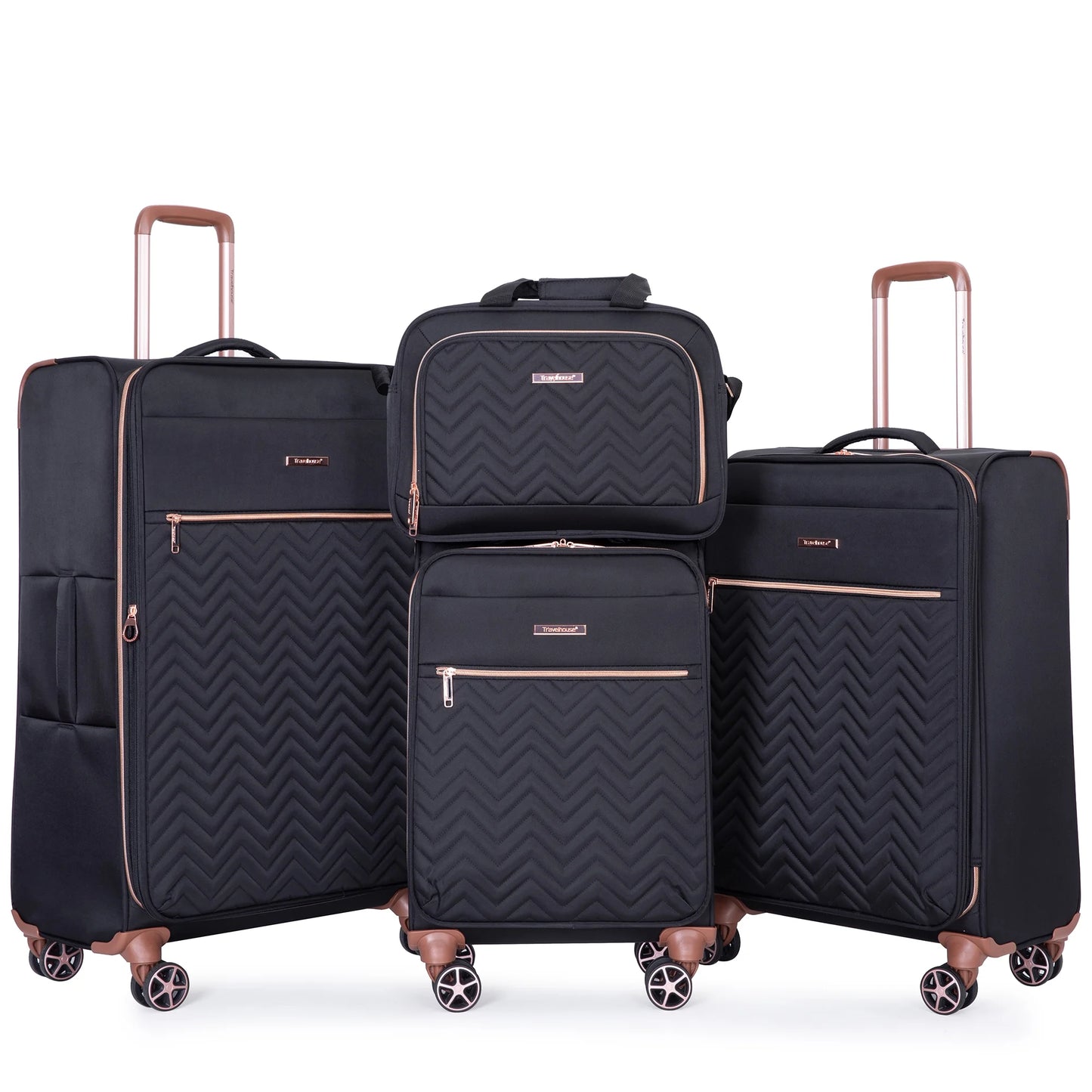 Travelhouse 4 Piece Luggage Set Softside Expandable Lightweight Suitcase with Double Spinner Wheels.(Black)