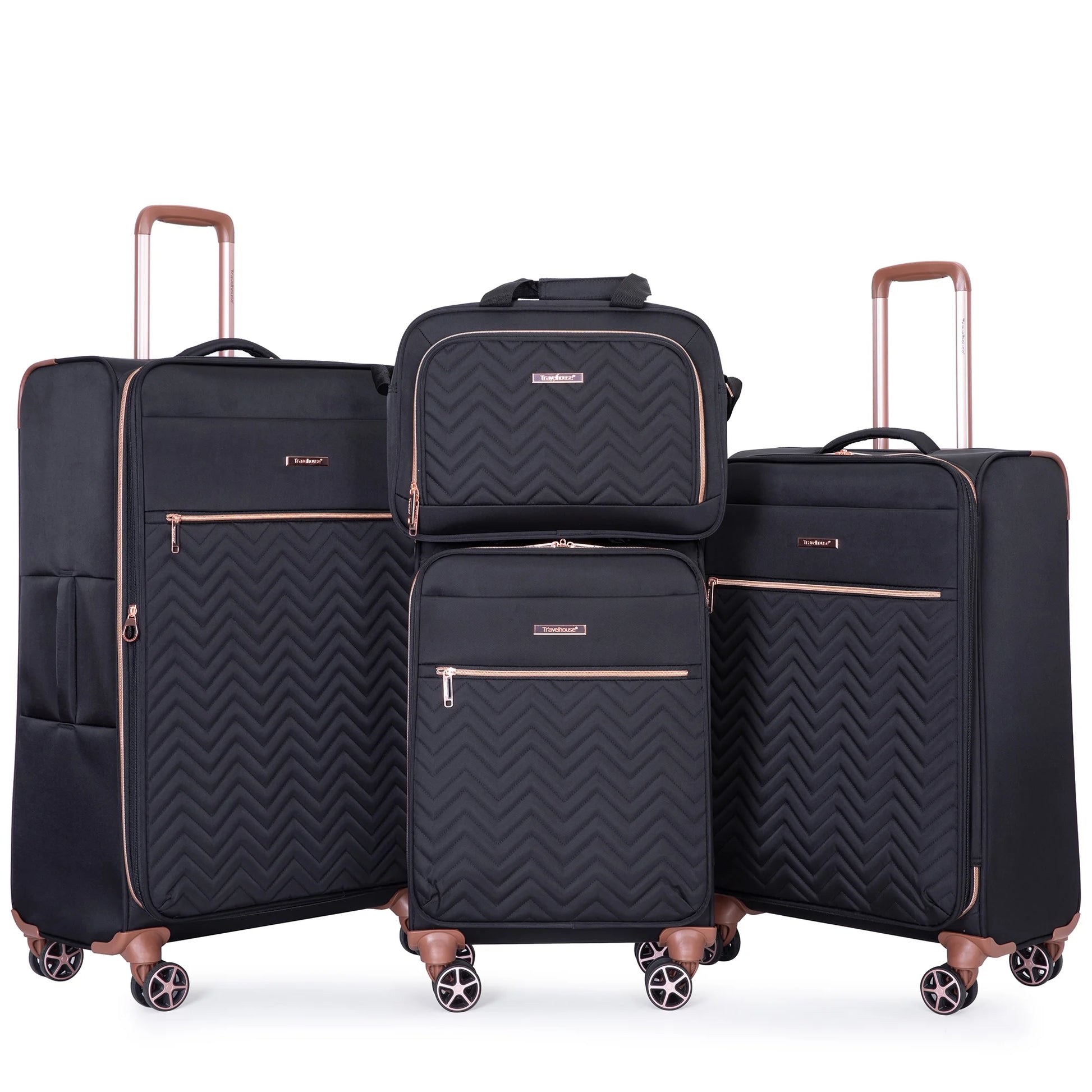 Travelhouse 4 Piece Luggage Set Softside Expandable Lightweight Suitcase with Double Spinner Wheels.(Black)