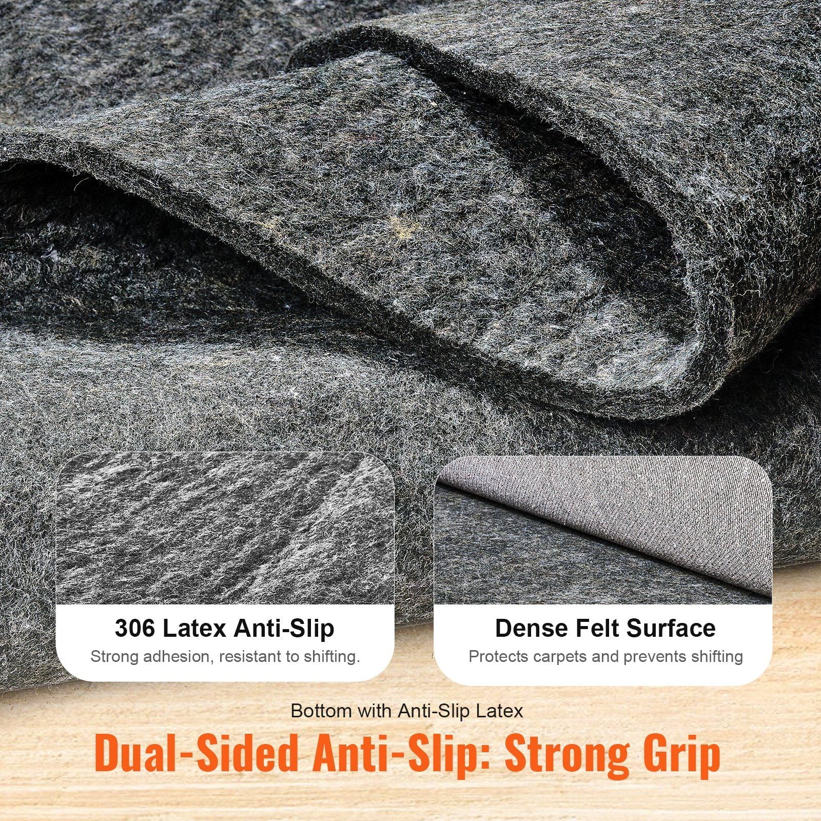 Rug Pad Gripper 8' x 10' Protective Carpet Pad 0.47" Thick for All Floors, Cushioned Non-Slip Area Rug Mat, Suitable for Hardwood, Tile, Laminate Flooring