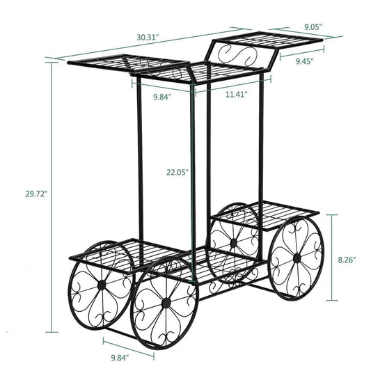 Ktaxon 6-Tier Garden Cart Stand & Flower Pot Metal Plant Holder Display Rack, Black