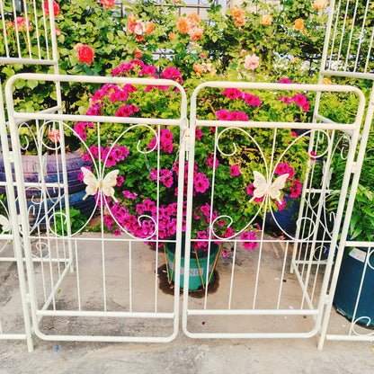 Garden Arch Metal Garden Arch with Gate 79.5'' Wide x 86.6'' High Climbing Plants Support Rose Arch Outdoor Cream White,Garden Trellis