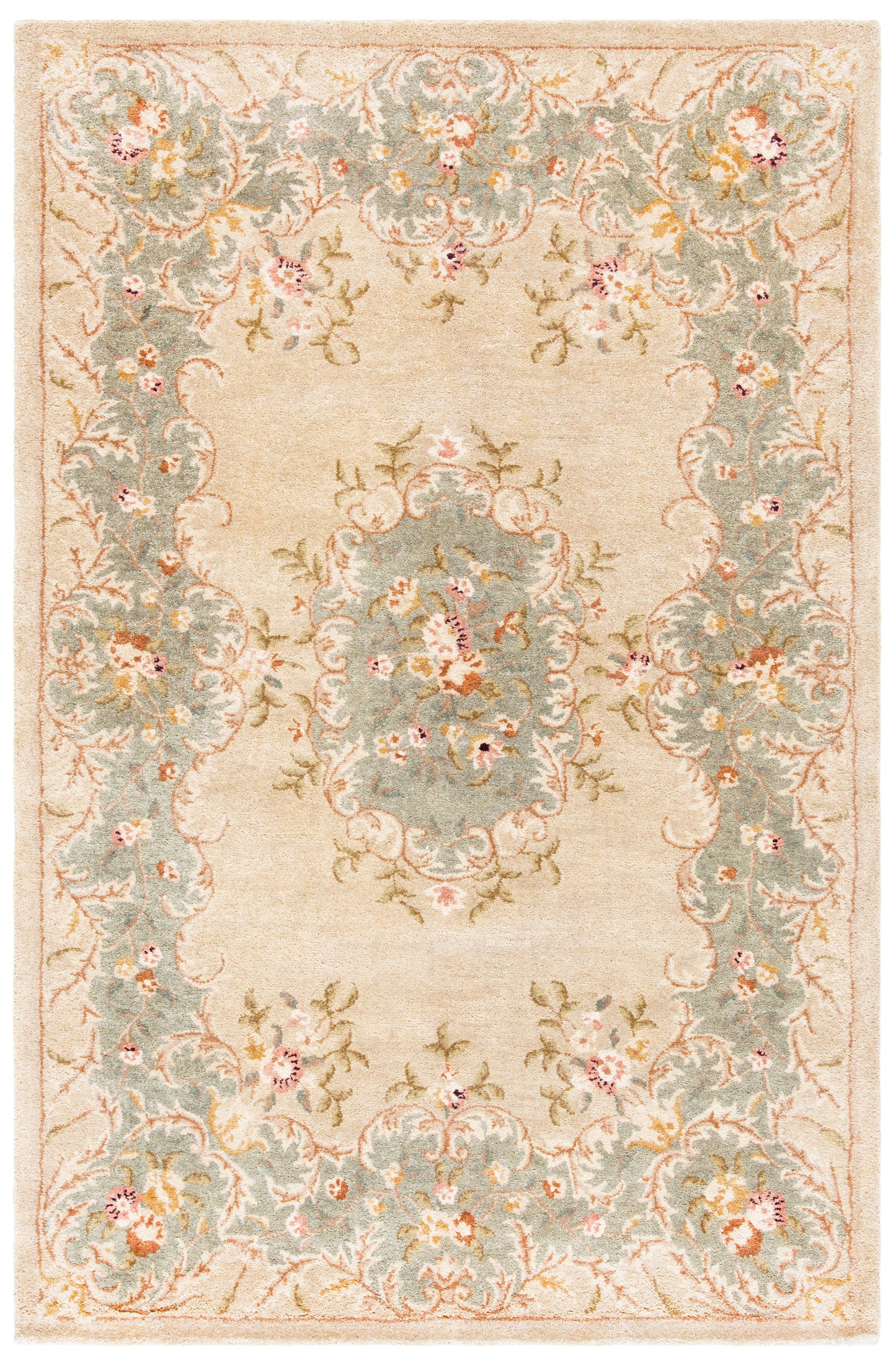 SAFAVIEH Bergama Drummond Oriental Wool Area Rug, Ivory/Light Blue, 6' x 6' Round