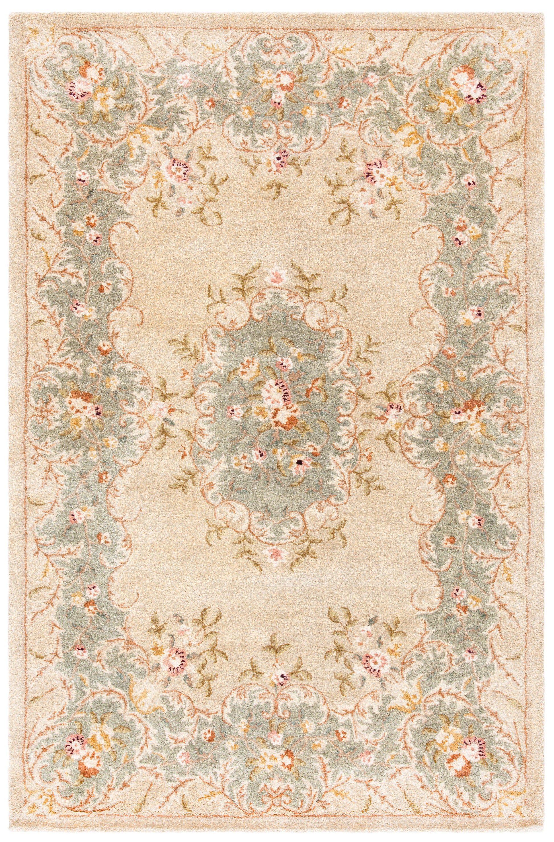 SAFAVIEH Bergama Drummond Oriental Wool Area Rug, Ivory/Light Blue, 6' x 6' Round