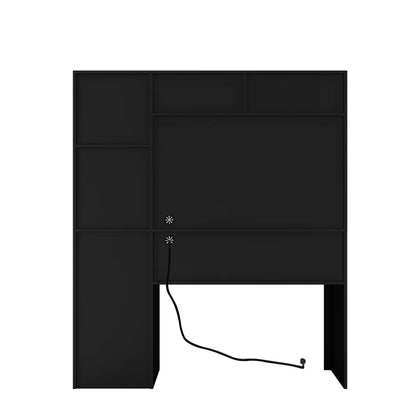 Tcbosik Modern Computer Desk with Charging Station and USB Night Light, Home Office Table with Hutch and Open Shelf, Gaming Workstation with Drawer and Cabinet for Living Room, Study Room, Black