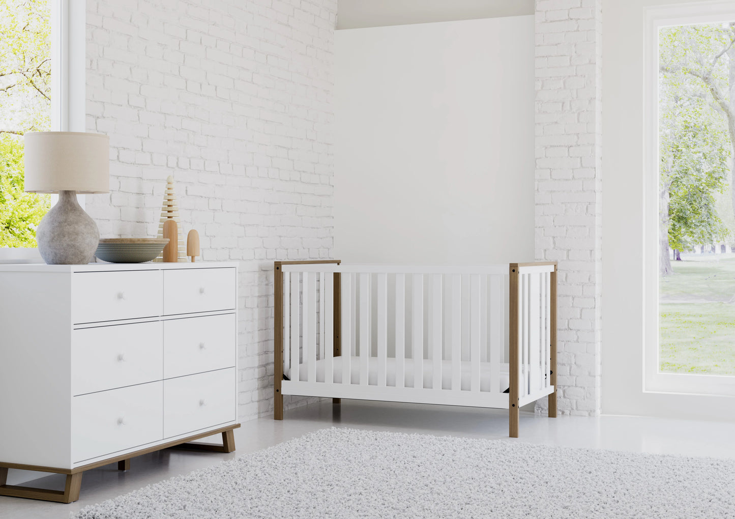 Storkcraft Modern 6 Drawer Nursery Dresser, White with Vintage Driftwood