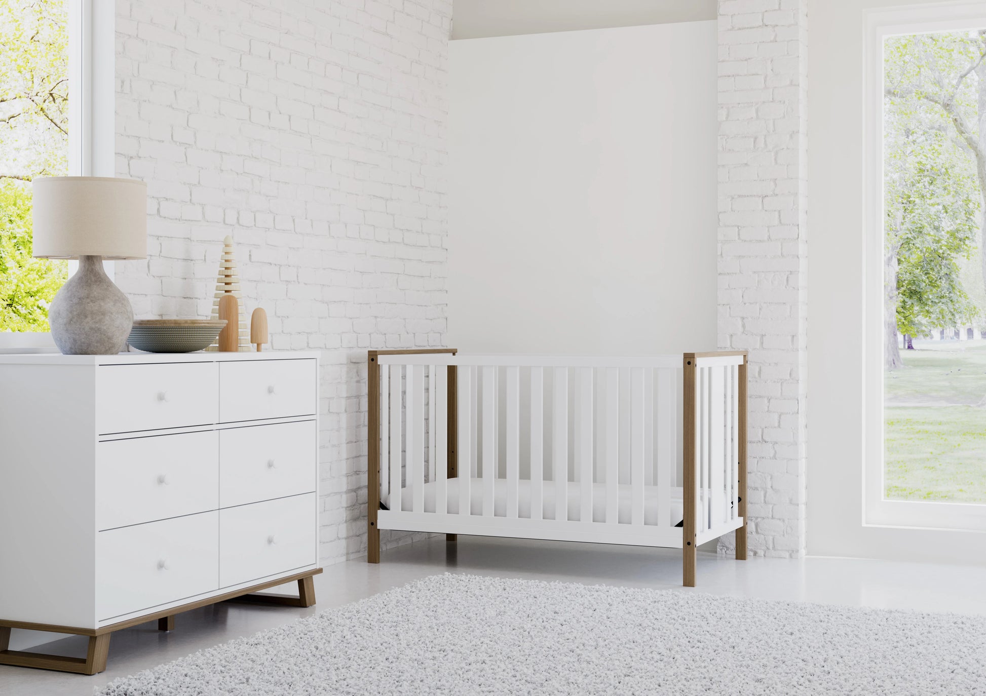 Storkcraft Modern 6 Drawer Nursery Dresser, White with Vintage Driftwood