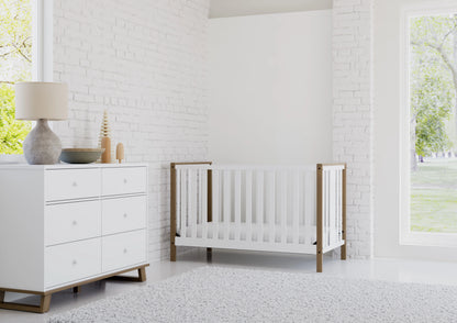 Storkcraft Modern 6 Drawer Nursery Dresser, White with Vintage Driftwood