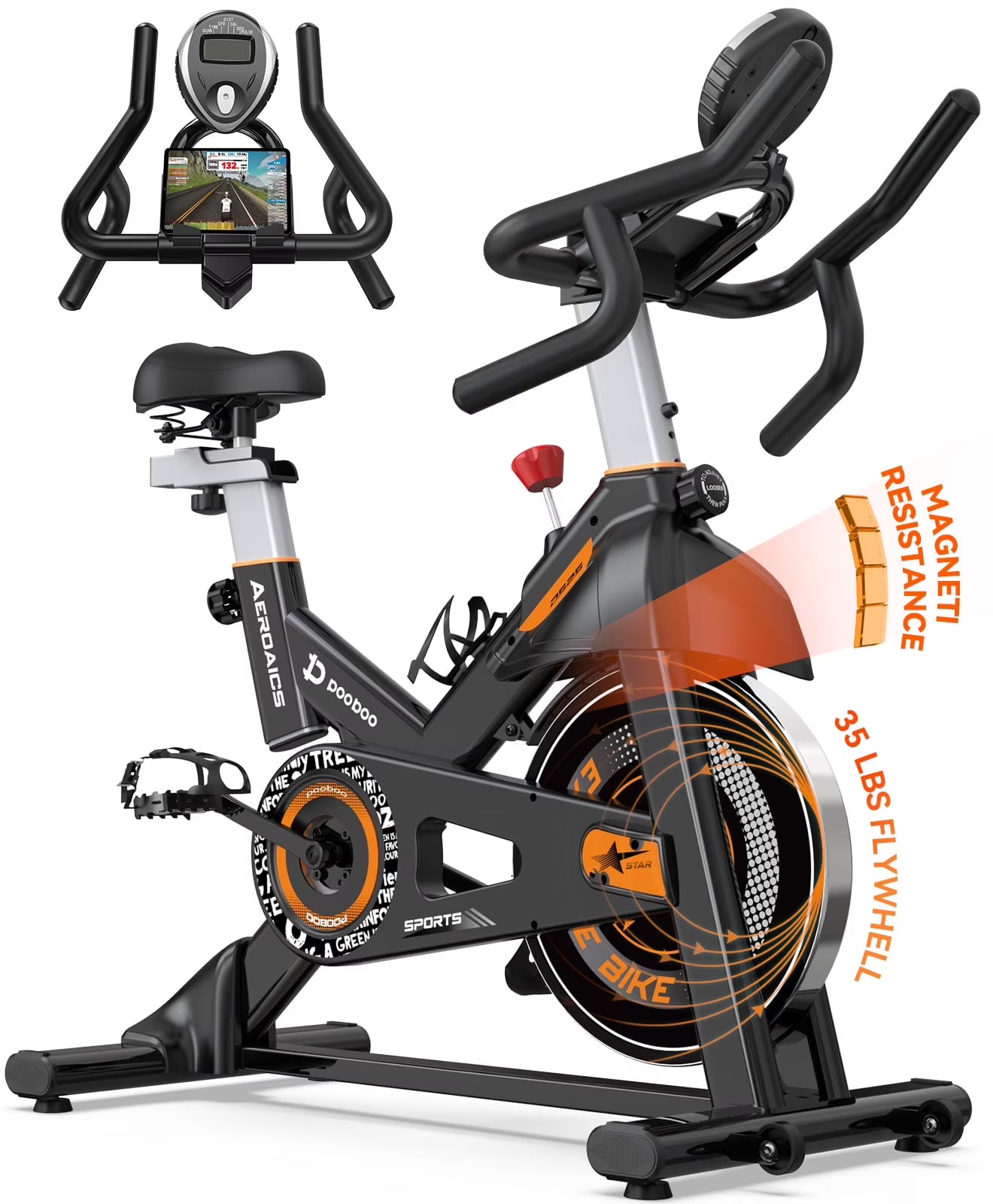 Pooboo Stationary Exercise Bike Indoor Cycling Bike Cycle Bicycle Adjustable Resistance for Home Office Cardio Workout Machine Max Weight 350 lbs