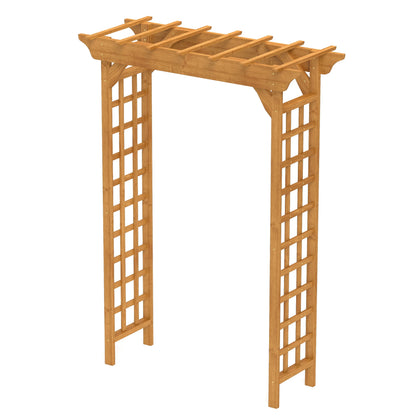 CAMSCH 85'' Premium Outdoor Wooden Arbor Arch with Trellis, Straight top, Pergola Arch for Climbing Plants, Wood Garden Yard Lattice, Wedding Arch for Ceremony, 63''(L) x 26''(W) x 85''(H)