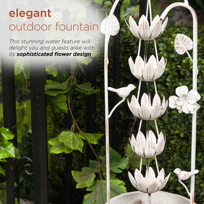 Alpine Corporation Metal White Rustic Outdoor Electric Fountain with Flower