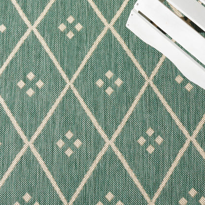 SAFAVIEH Courtyard Cori Bordered Indoor/Outdoor Area Rug, Dark Green/Beige, 9' x 12'