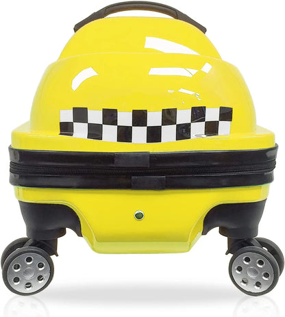TUCCI Kids DASHMOBILE 20" Yellow All Overprinted Hardside Ride-on Suitcase Type Luggage for Kids