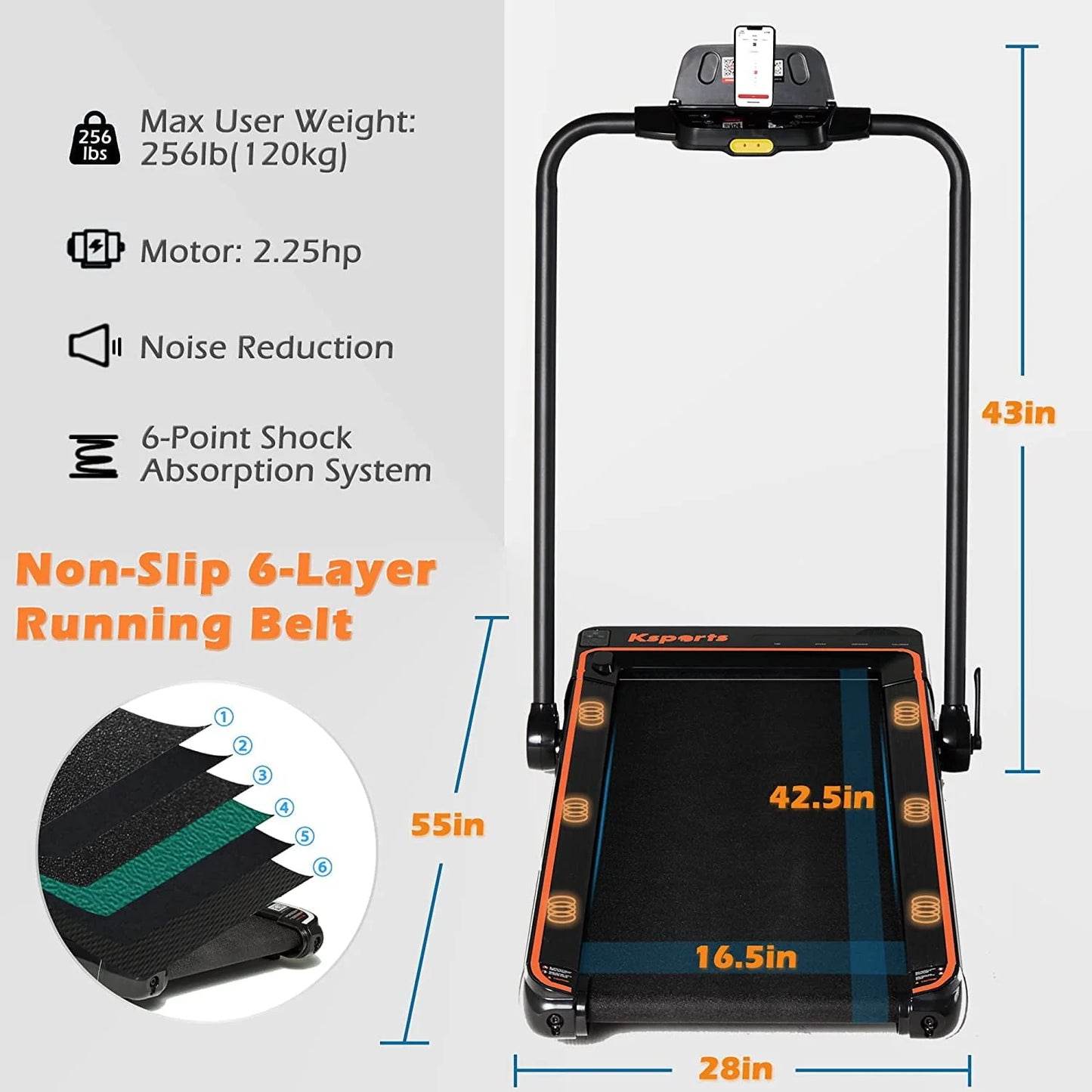 Ksports 3 in 1 Folding Treadmill, 2.25hp Under Desk Treadmill, Walking Pad, Installation & Lubricant-Free, Bluetooth Speaker, Fitshow App, 2 LED Display, Walking, Running & Sit Ups for Home Office Gym