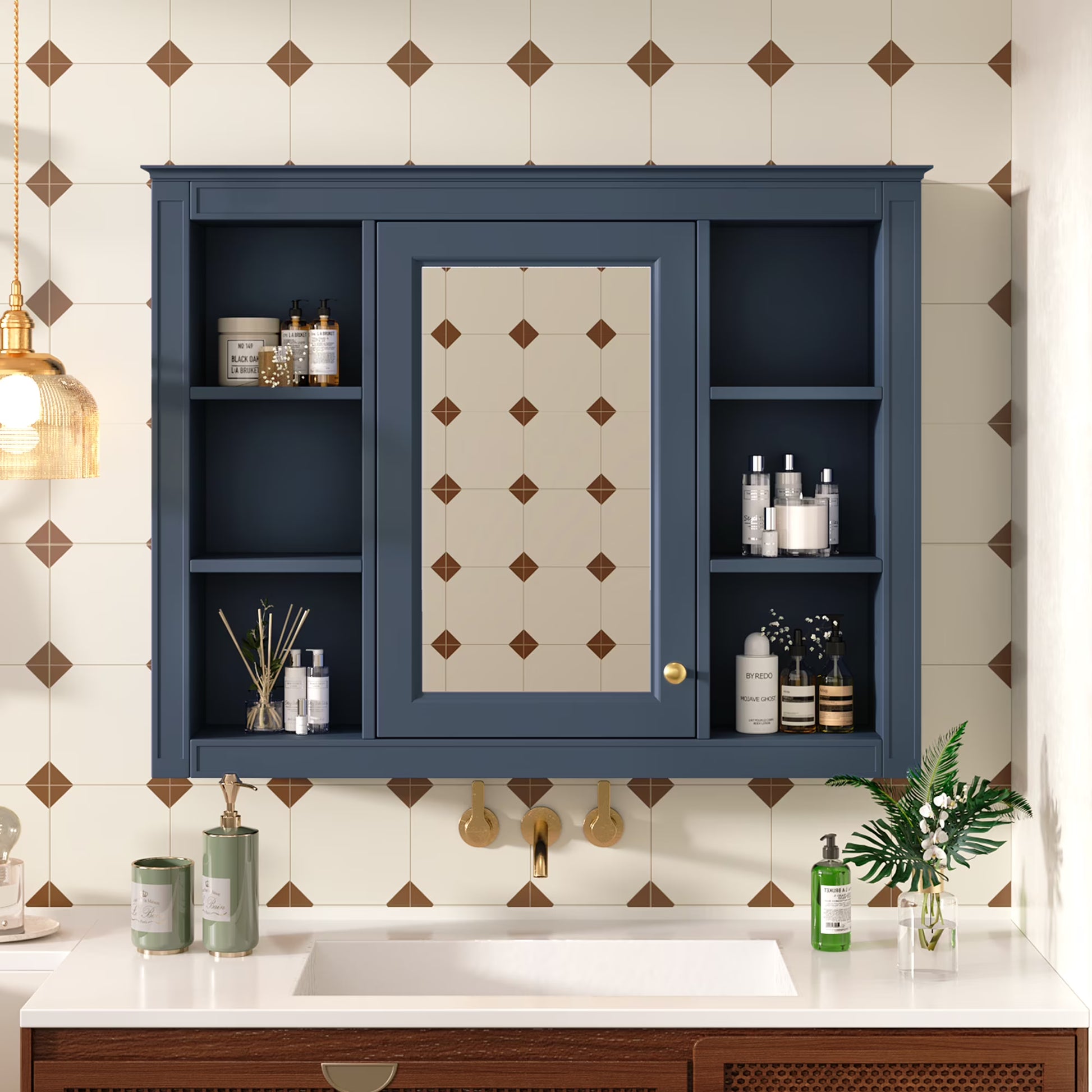 Euroco Wall Mounted Bathroom Mirror Cabinet Triple Door Vanity Storage with Concealed Shelves, Modern Design, Durable Construction, Easy Assembly