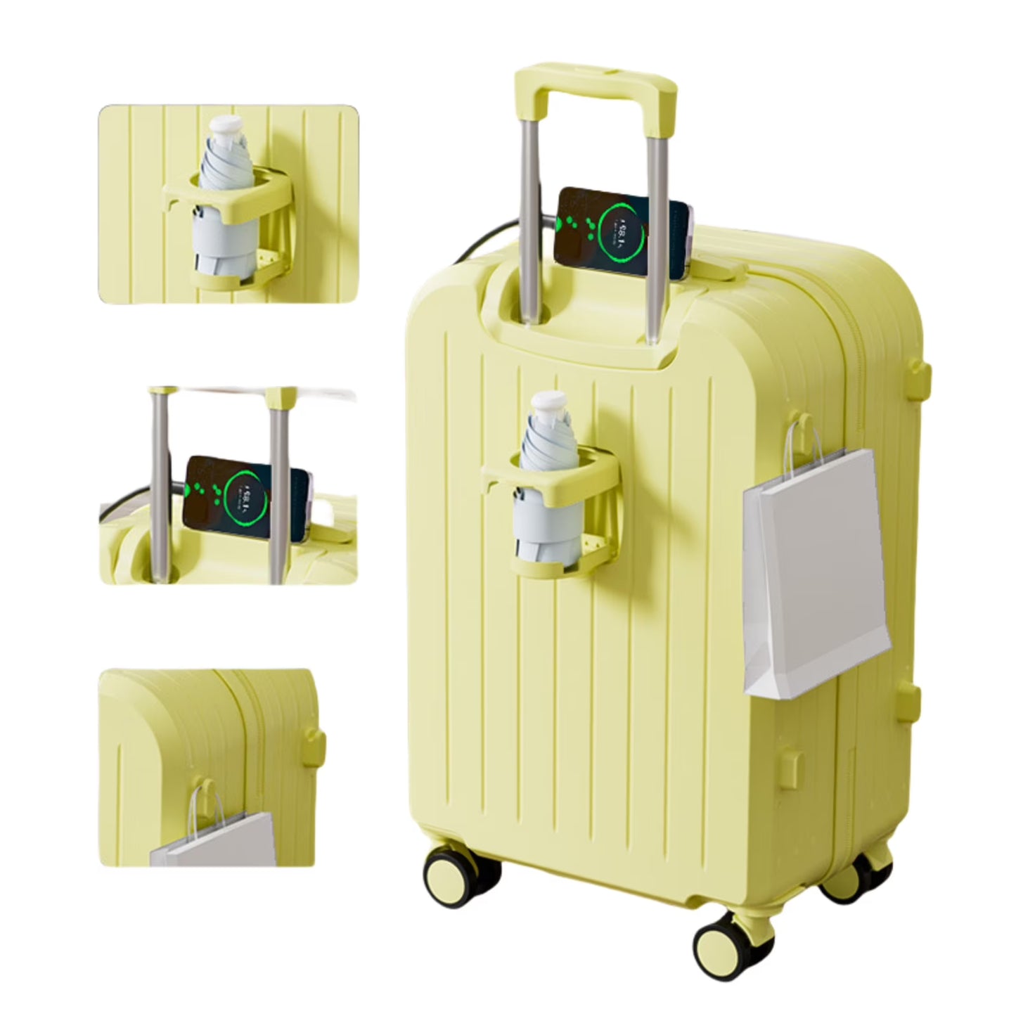 20" Expandable Luggage with Spinner Wheels+UBS+Cup Holder+Side Hooks ,ABS+PC,Multifunctional Suitcases with Wheels(BLUE)