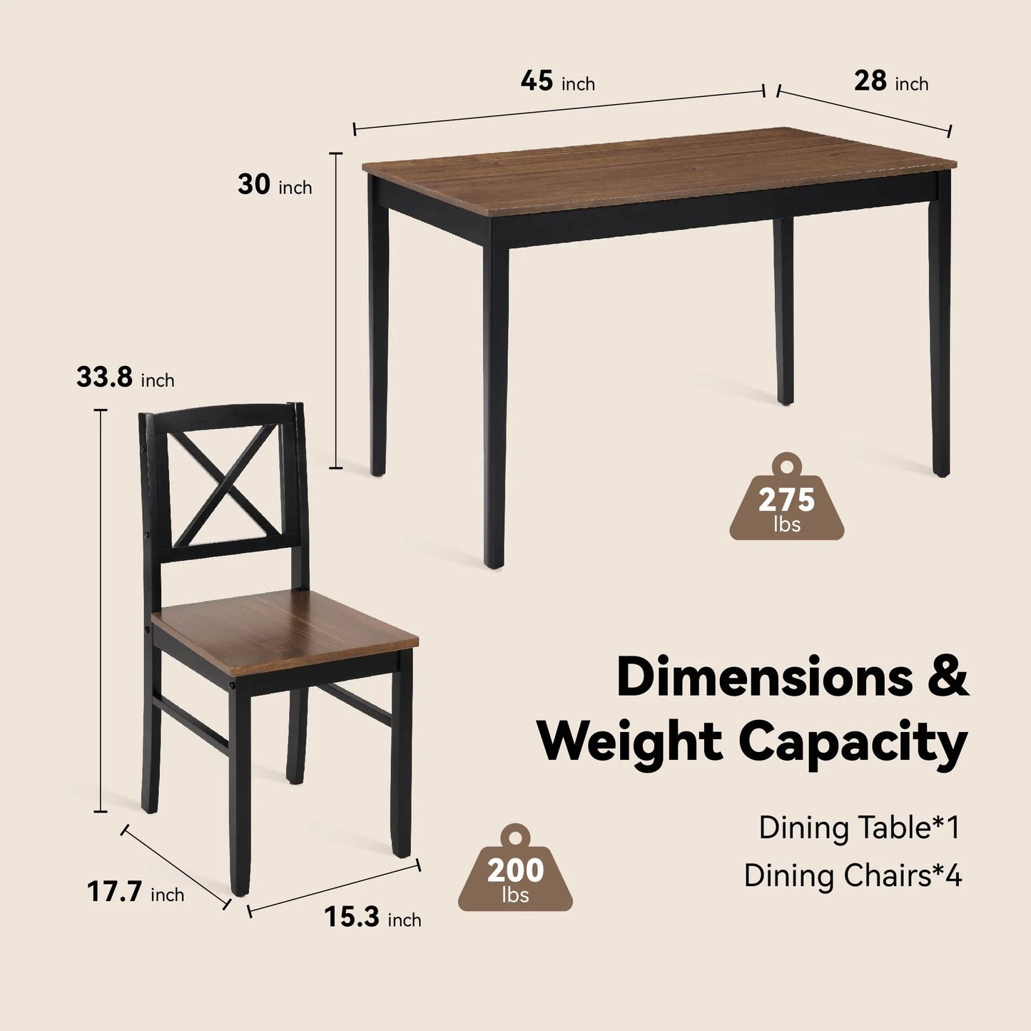 MAYEERTY Eco-Friendly Solid Wood Dining Set Sustainable Dining Table with Black Metal Accents for Home & Restaurant,Light Brown
