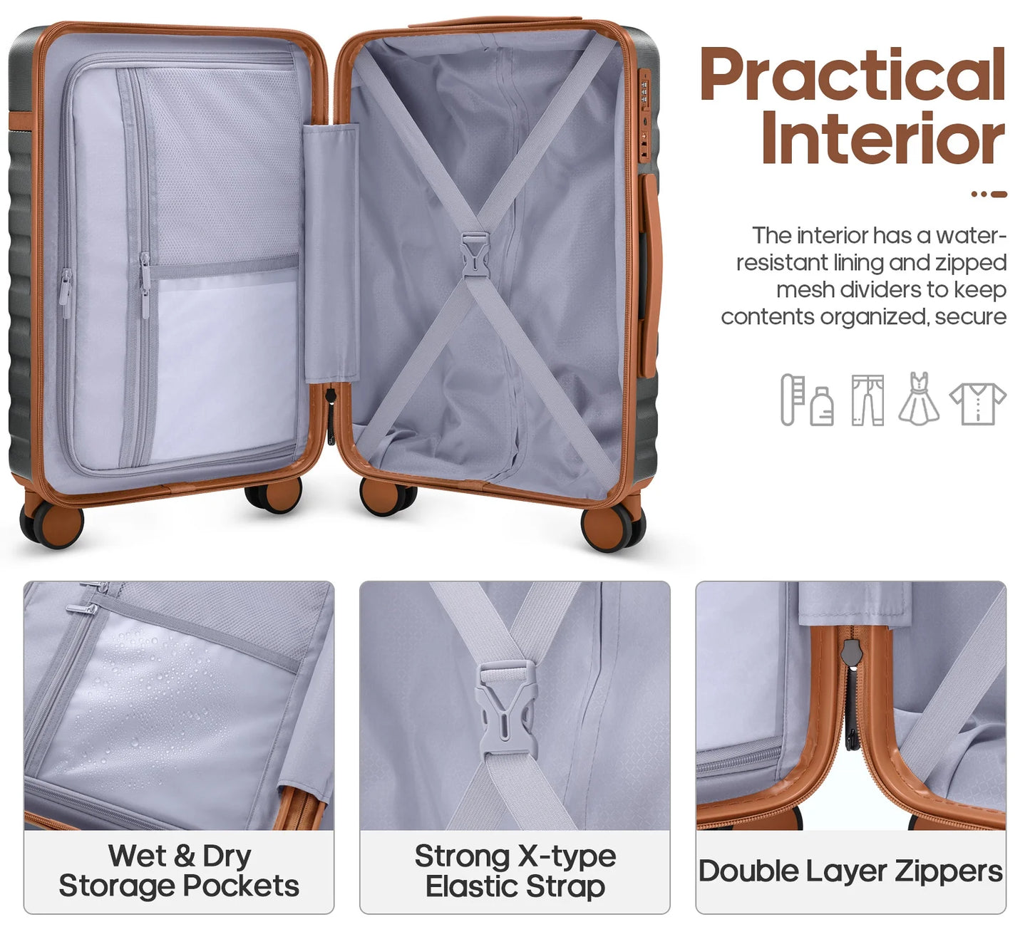 UKEIN Luggage Sets 3 Piece, Carry On Luggage with Wheels, 20 Inch Hardshell Suitcase with TSA Lock, 100% PC Carry On Suitcases Airline Approved With Travel Backpack for Men Women