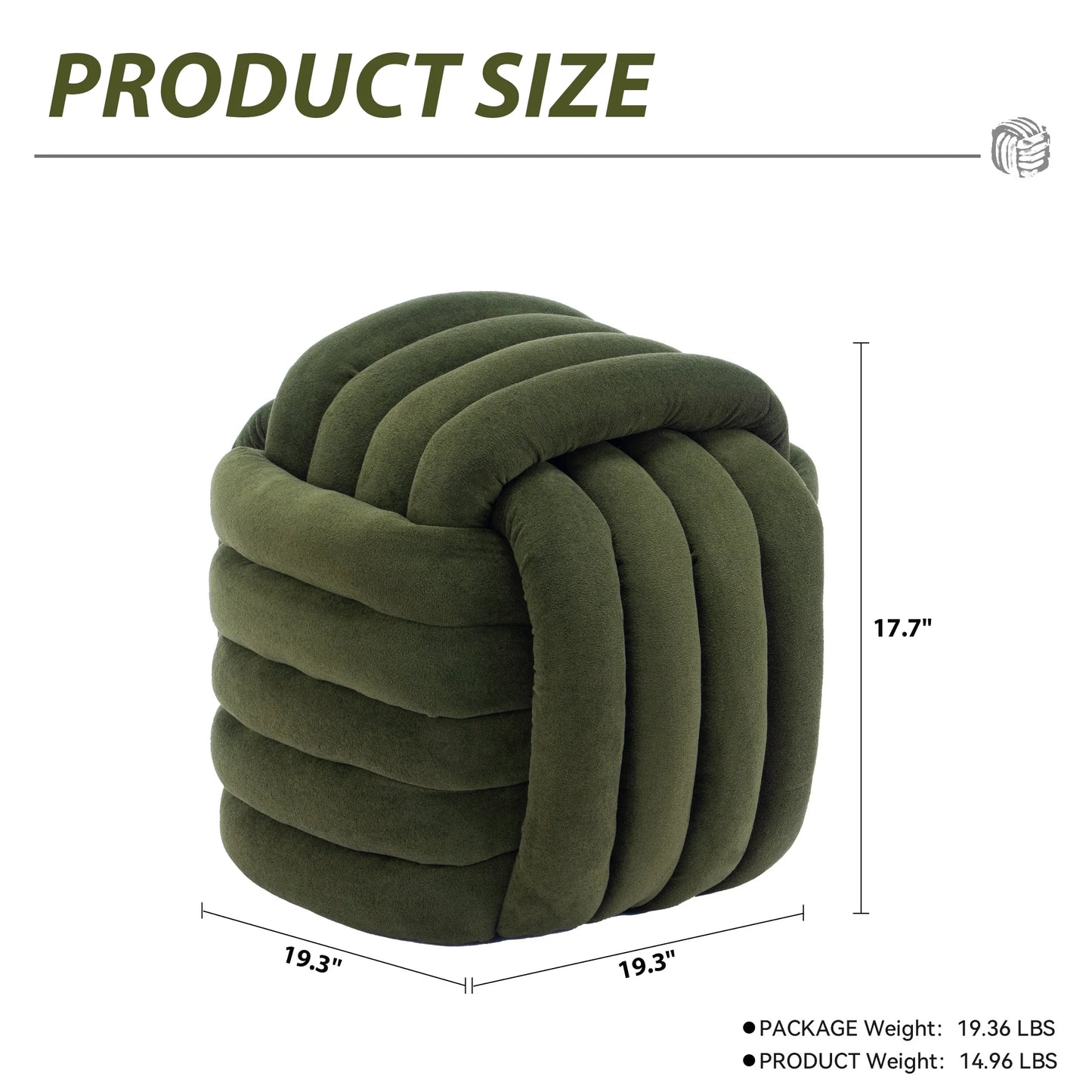 Modern Ottoman Footstool, Chenille Braided Foot Stool with Sponge Filling, Exquisite End Table Pouf Stool Soft Shoe Stool, Green