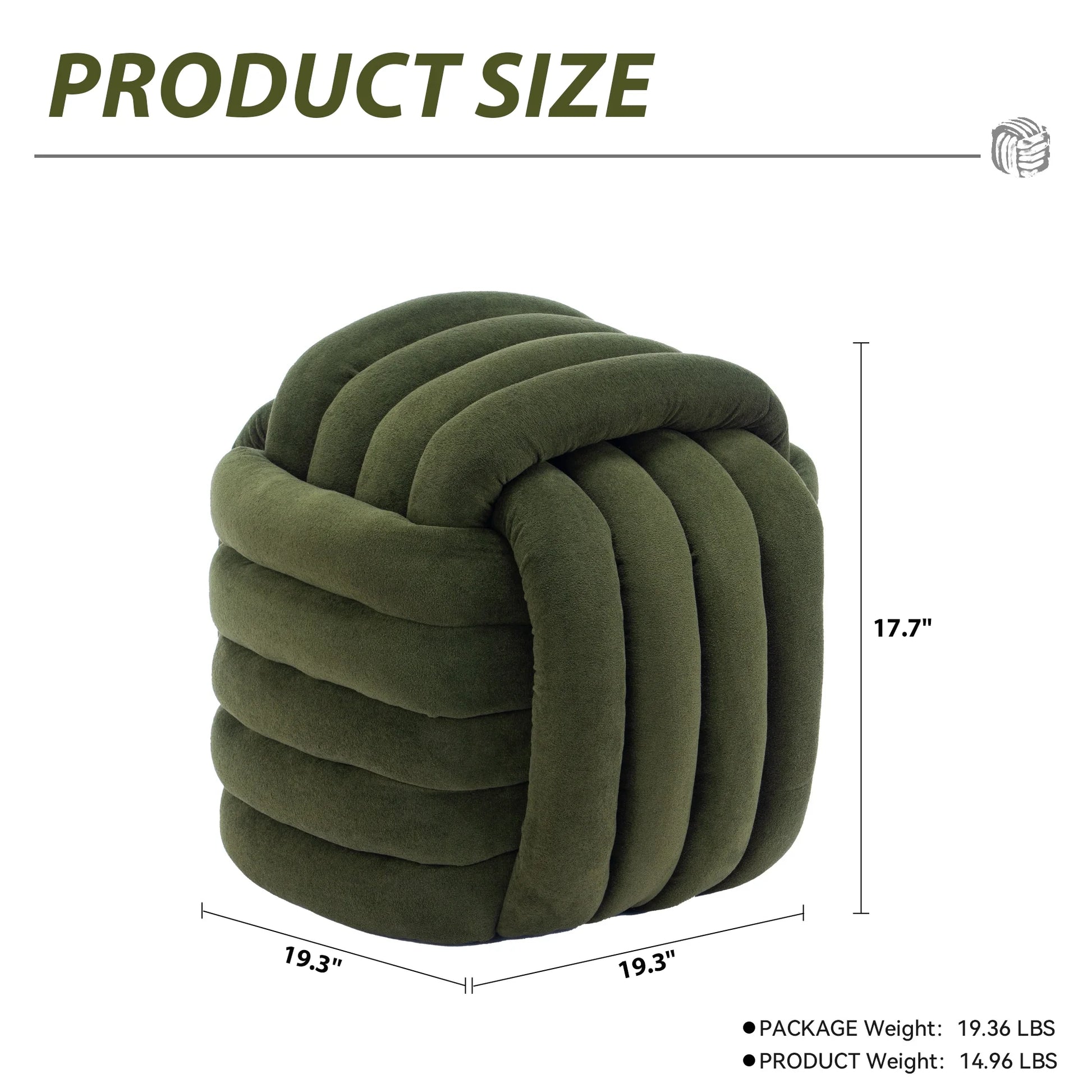 Modern Ottoman Footstool, Chenille Braided Foot Stool with Sponge Filling, Exquisite End Table Pouf Stool Soft Shoe Stool, Green