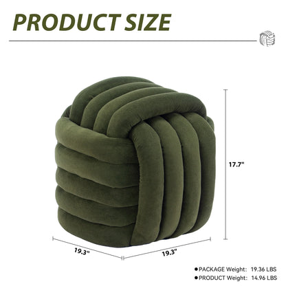 Modern Ottoman Footstool, Chenille Braided Foot Stool with Sponge Filling, Exquisite End Table Pouf Stool Soft Shoe Stool, Green