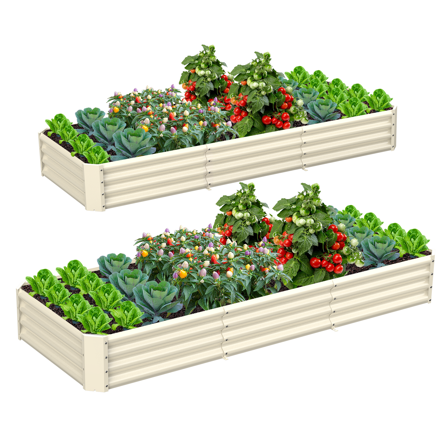 TRAMULL 2 Pack 8x3x1ft Metal Galvanized Raised Garden Bed for Vegetables Flowers Ground Planter Box (Gray)