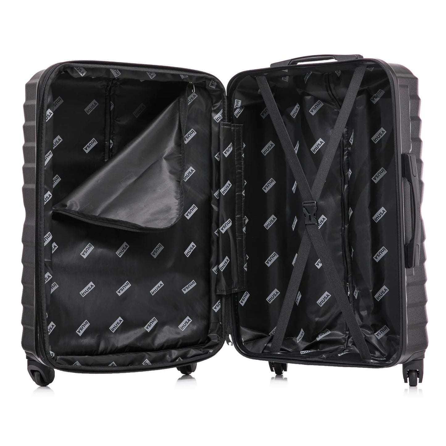 InUSA AURUM 3-Piece Hardside Luggage Sets with Spinner Wheels, Handle and Trolley, (20"/24"/28"), Black