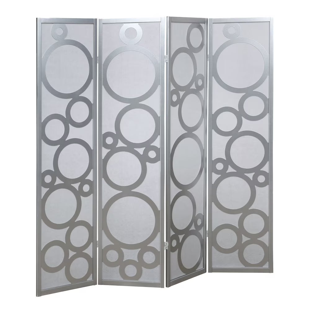Roundhill Furniture Arvada 4-Panel Wood Room Divider w/Circle Pattern in Black