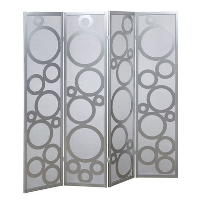 Roundhill Furniture Arvada 4-Panel Wood Room Divider w/Circle Pattern in Black