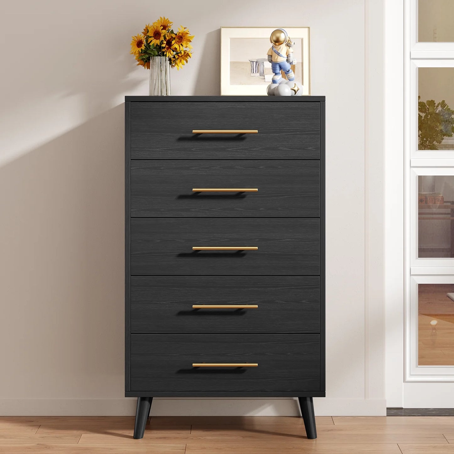 Bedroom Furniture Set - Includes Queen Bed Frame, Nightstands Set of 2, 5-Drawer Dresser & Double Wide 6-Drawer Dresser - Modern Storage Solution for Stylish Home Decor, Black
