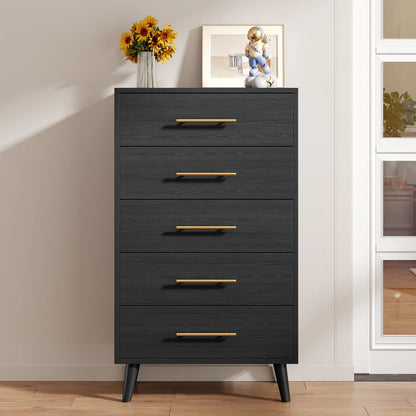 Bedroom Furniture Set - Includes Queen Bed Frame, Nightstands Set of 2, 5-Drawer Dresser & Double Wide 6-Drawer Dresser - Modern Storage Solution for Stylish Home Decor, Black
