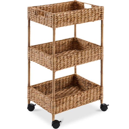 Best Choice Products 3-Tier Water Hyacinth Rolling Nursery Caddy w/Wheels, Utility Cart, Storage Organization - Natural