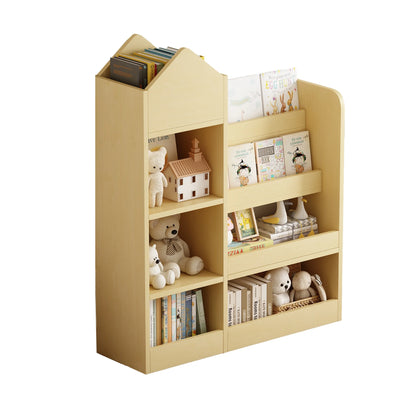 PORKISS Bookshelf for Kids, Wood Kids Bookcase with Toy Storage Organizer, Freestanding Book Shelf with 6 Compartments and 2 Baskets Bins for Kids Bedroom, Nursery, Playroom, Natural