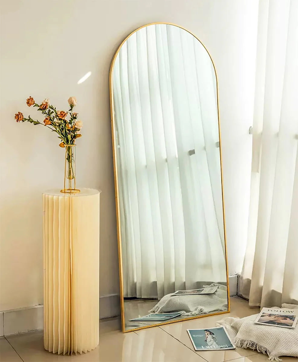 Vlush Full Length Mirror, 65"x22" Arched Floor Mirror, Full Body Standing Mirror with Aluminum Frame (Gold)