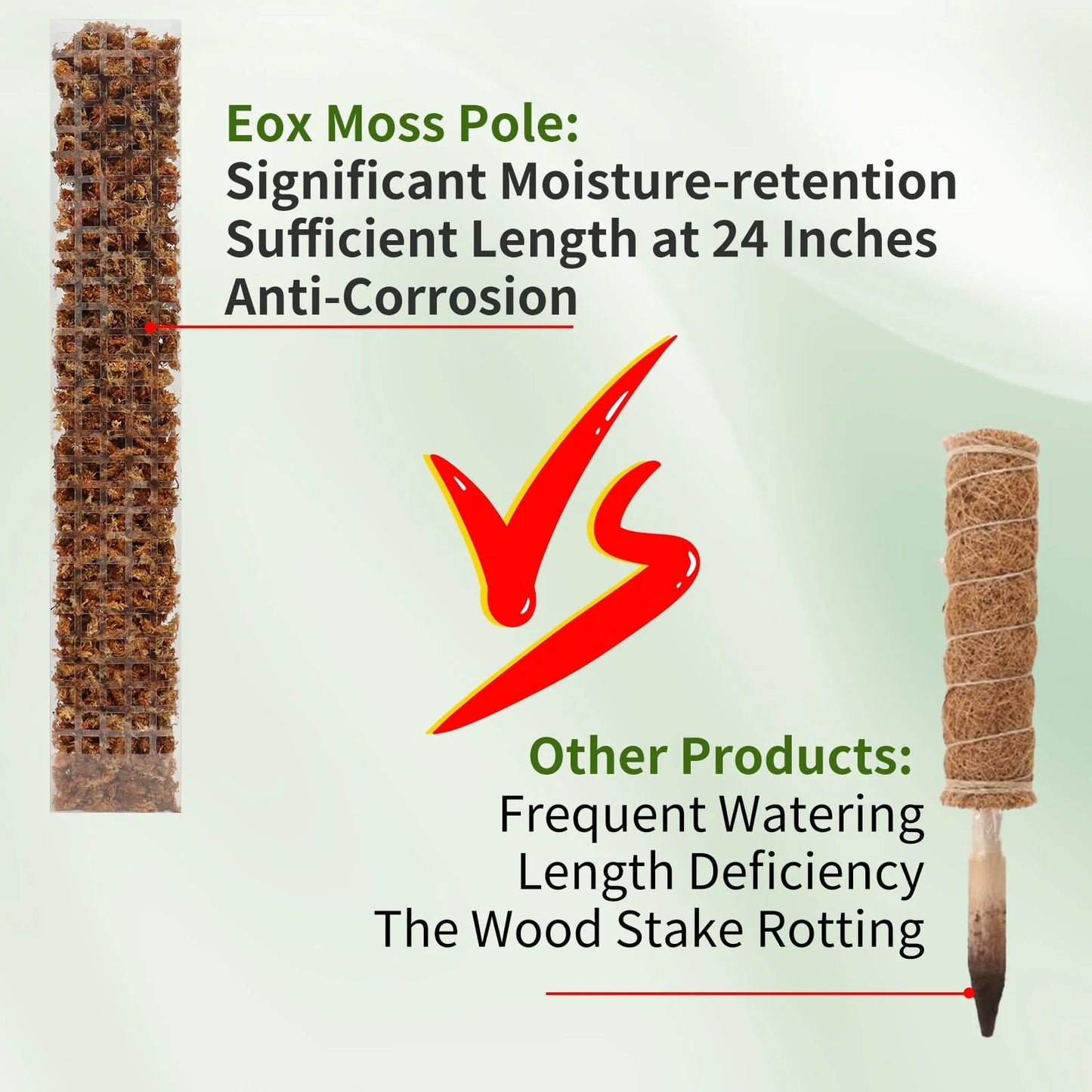 24 Inch Plastic Moss Pole for Plants Monstera, 2 Pcs Plant Poles for Climbing Plants, Plant Support for Indoor Plants Work with Sphagnum Moss