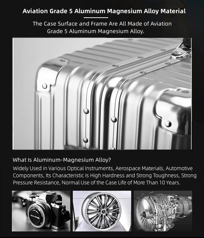 All Aluminum Magnesium Carry on Luggage Airline Approved, Hardside Carry on Suitcase with TSA Lock, Zipperless Luggage Checked Luggage Metal Rolling Luggage for Travel, Business