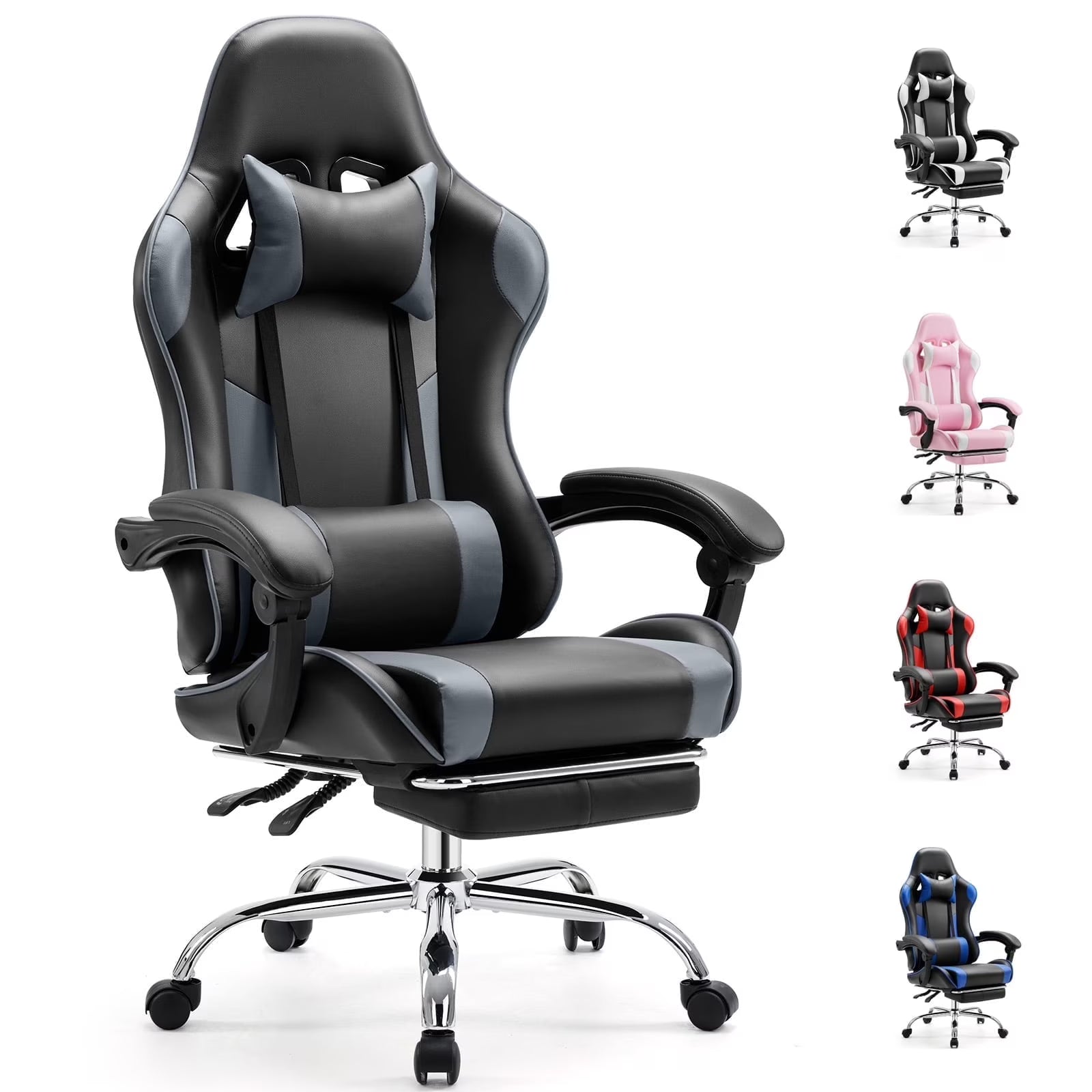 MCQ Ergonomic Swivel Gaming Chair with Headrest Lumbar Support for Home Office, Black and Grey